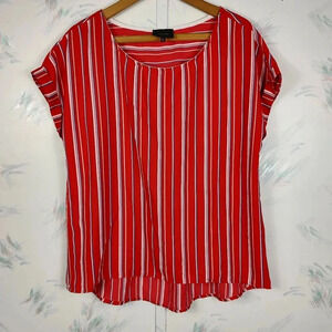 Anthropologie Red Striped Short Sleeve Blouse Sz M